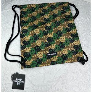Vibedration Smiley Camo Drawstring Bag NWT